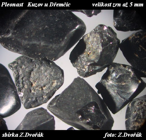 Mezi  minerly  tkho podlu vplavu trku Kuzovskho potoka (Grantky) je bnm minerlem pleonast v podob nepravidelnch ernch nemagnetickch zrnek. 